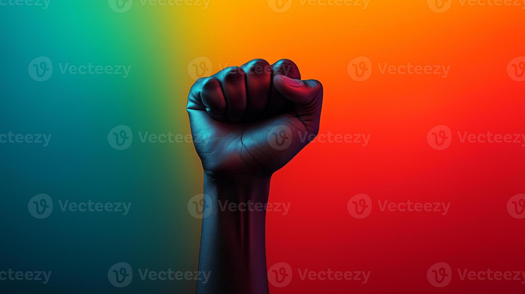 A hand with a fist raised up in the air photo