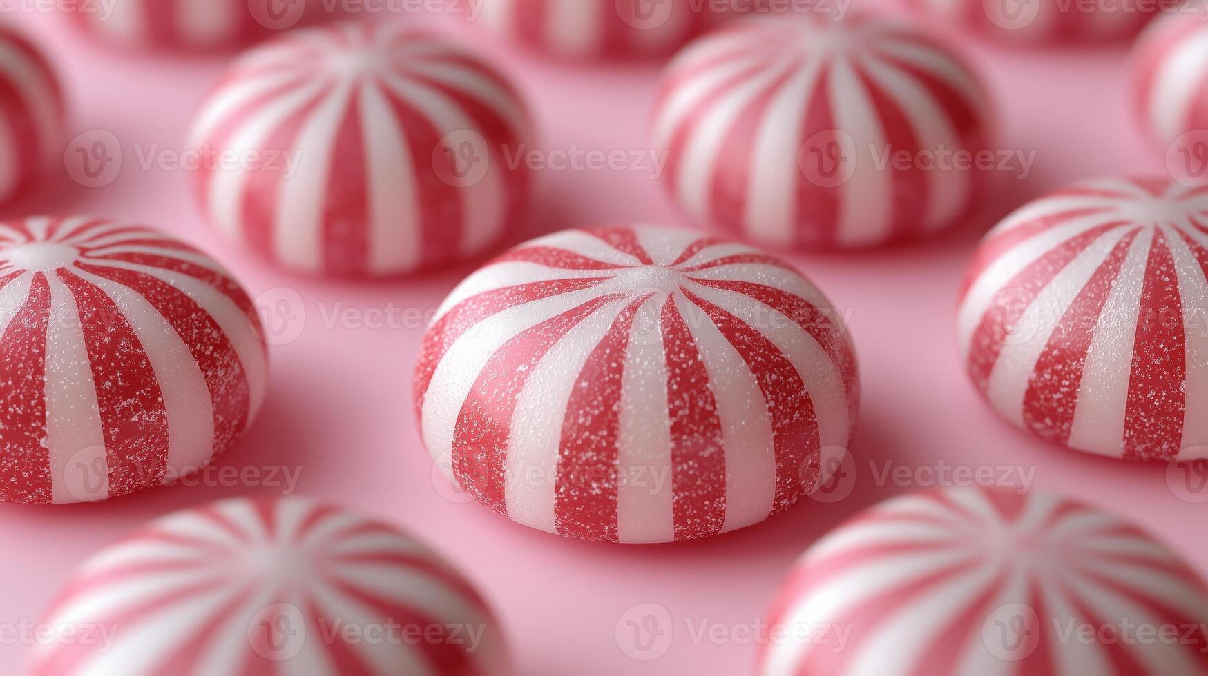 A close up of candy balls with white and red stripes photo