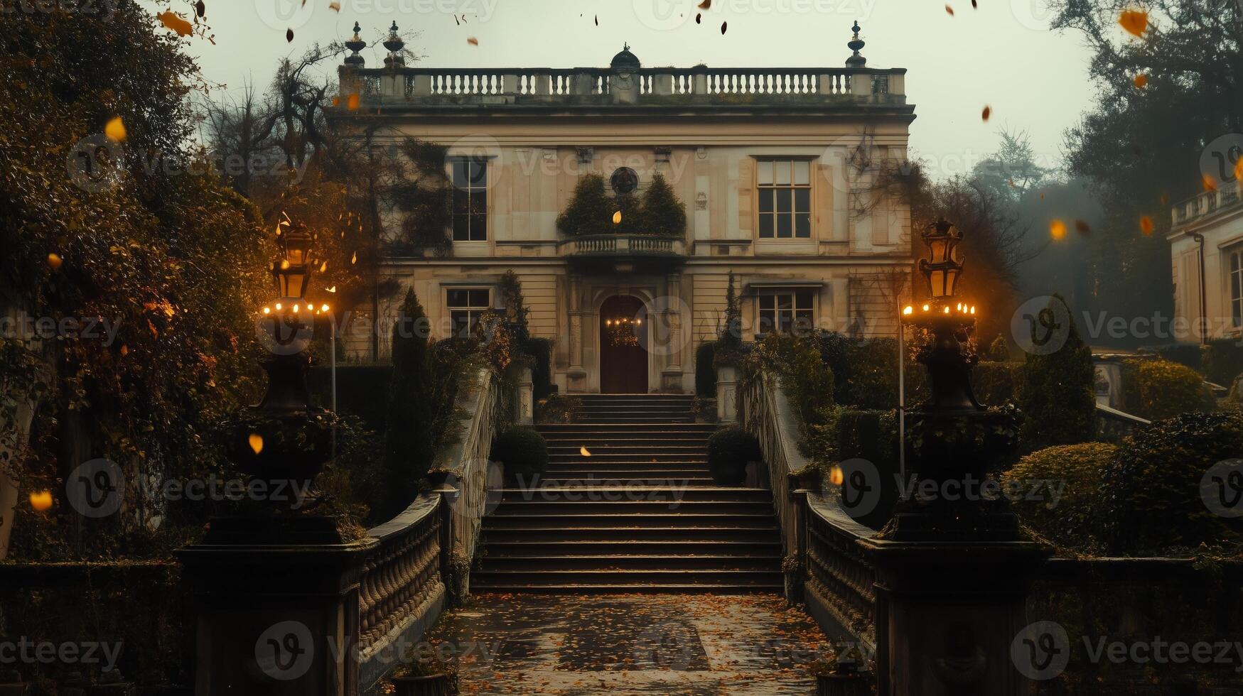 A beautiful mansion in the middle of a forest photo