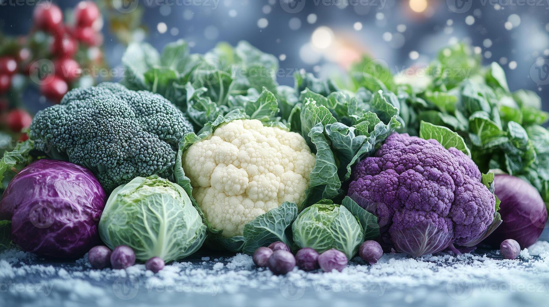 A group of different colored vegetables are sitting on a table photo