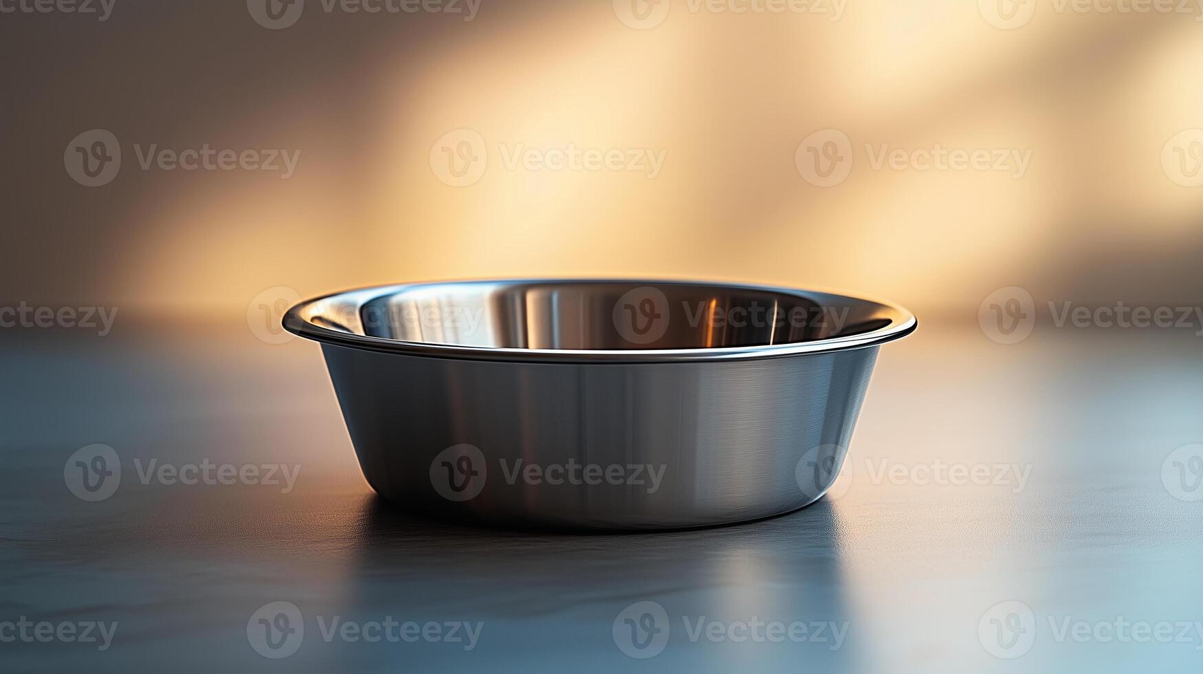 Long exposure empty metal dog bowl, white background photo