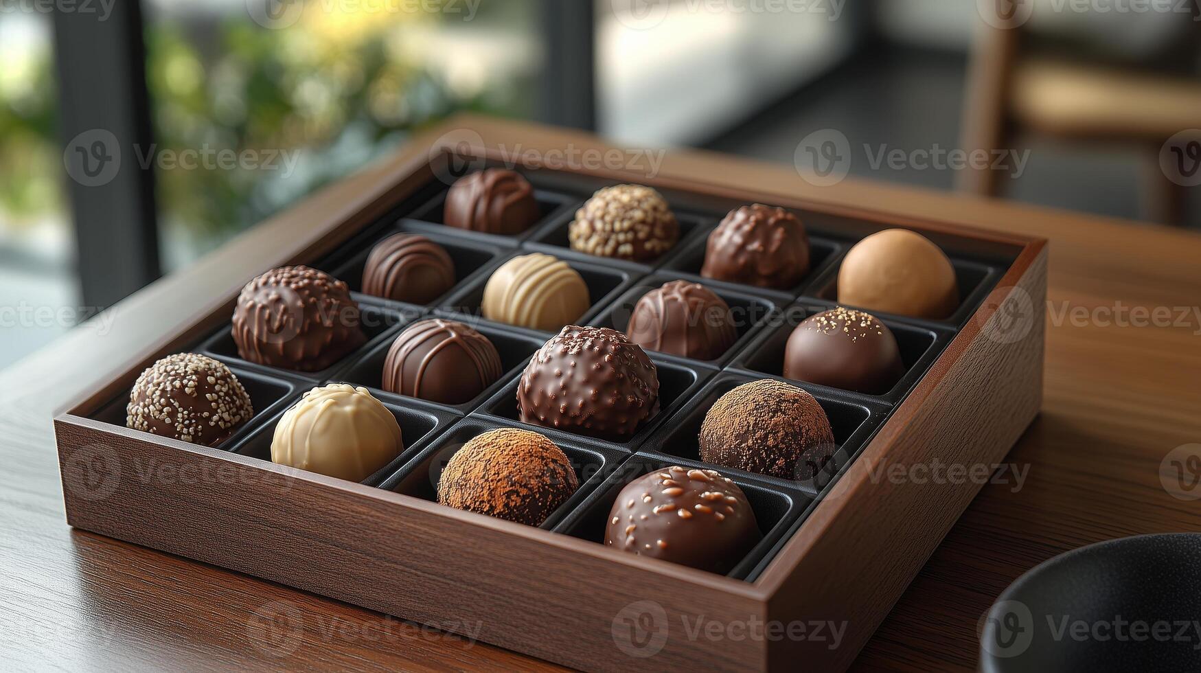 Luxury chocolate box with assorted gourmet truffles photo