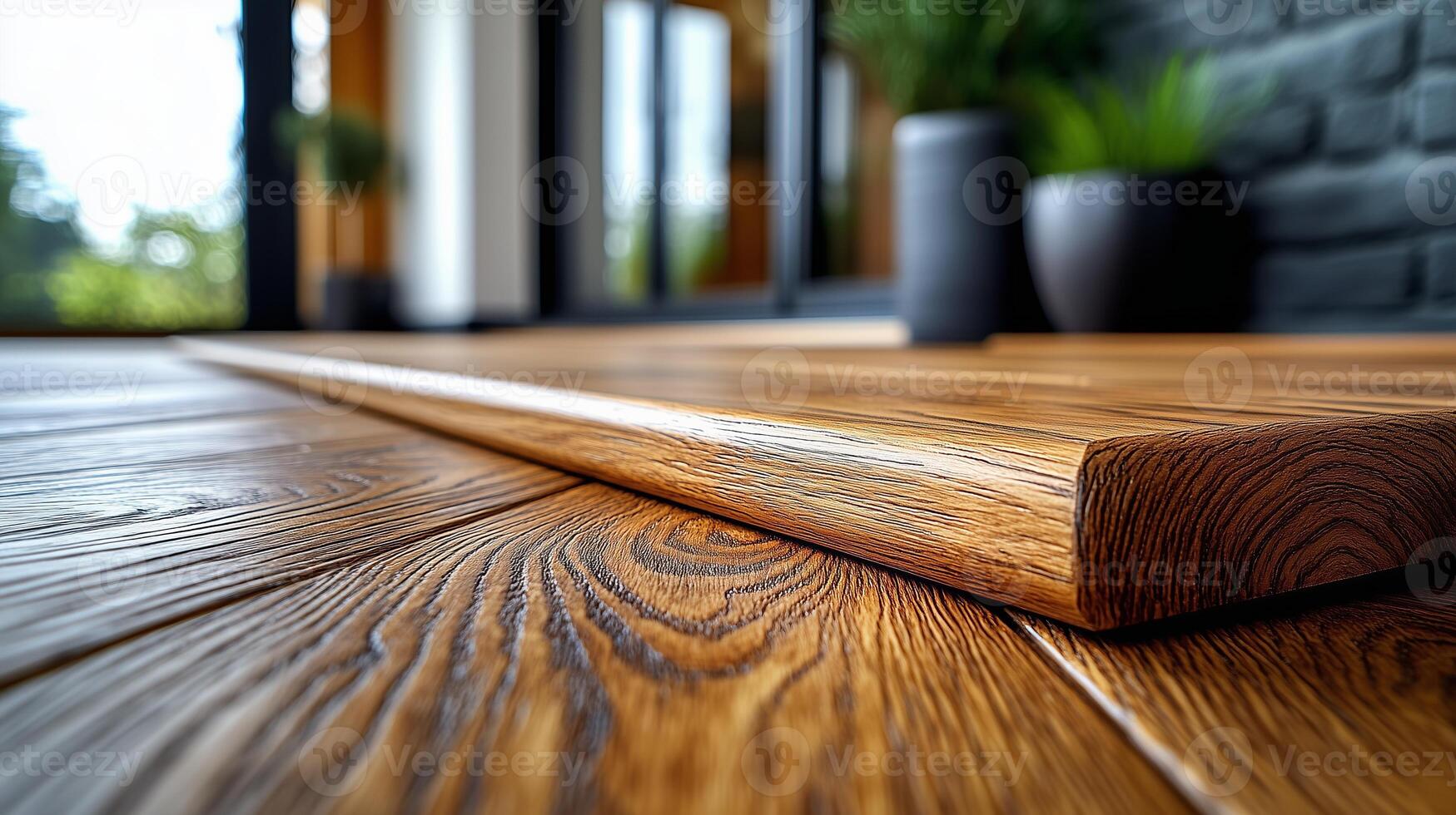 A wooden floor with a black wall in the background photo
