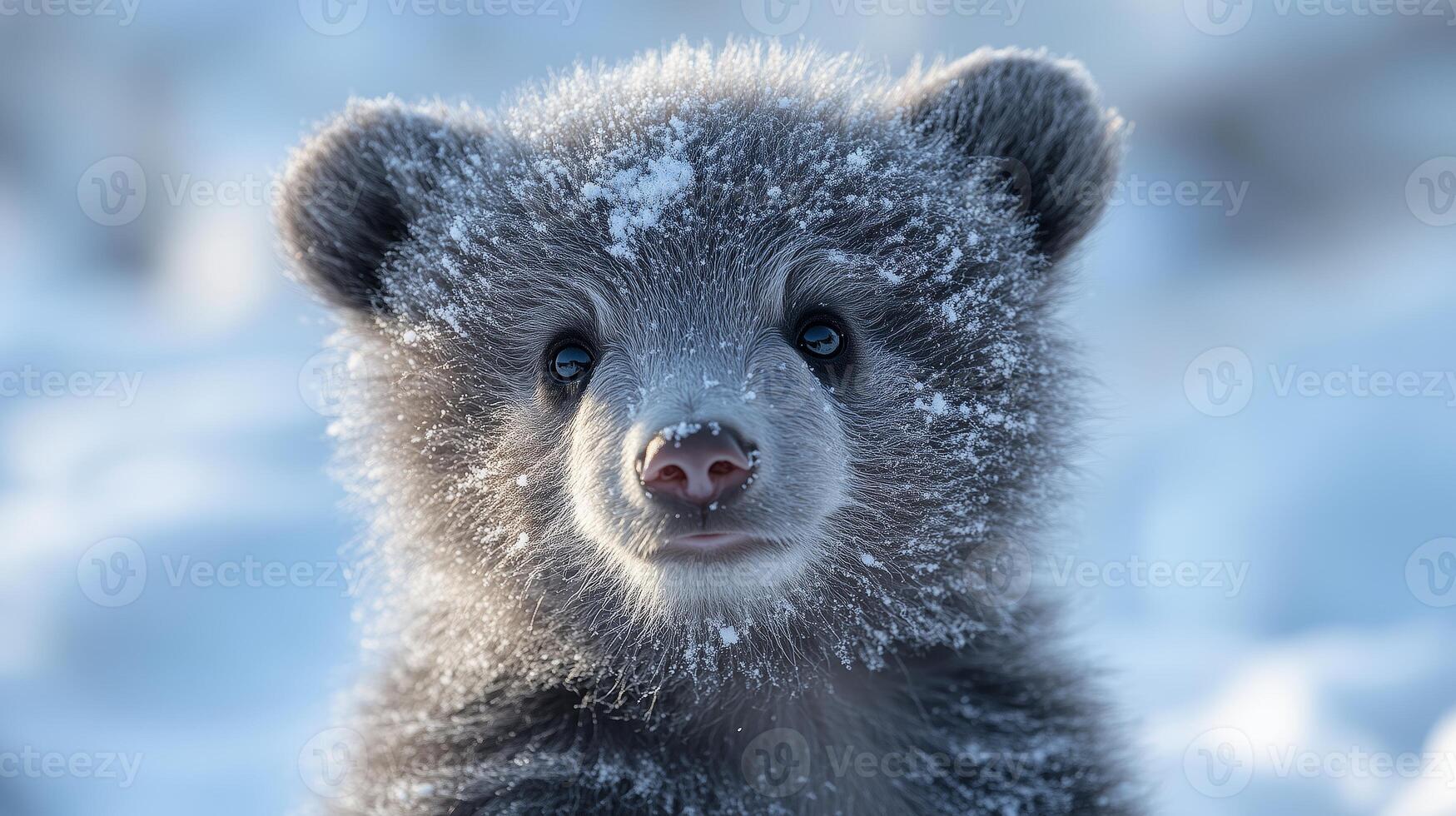A baby bear in the snow photo