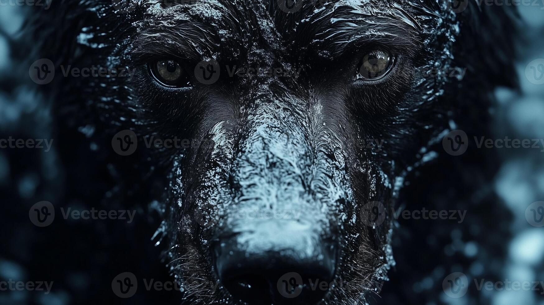 A close up of a dog's face with snow on it photo