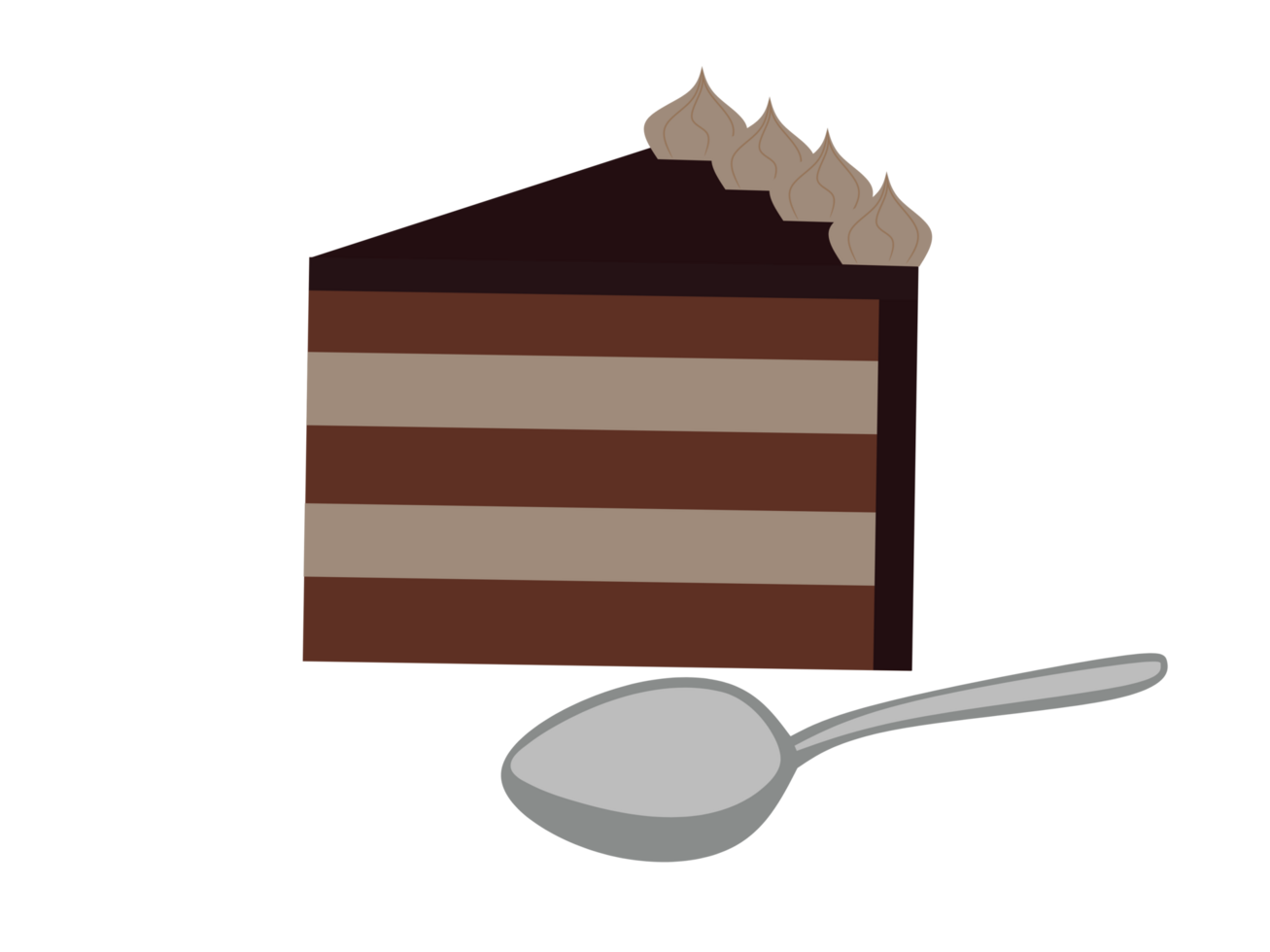 Slice of chocholate cake with spoon. Design illustration transparent background png