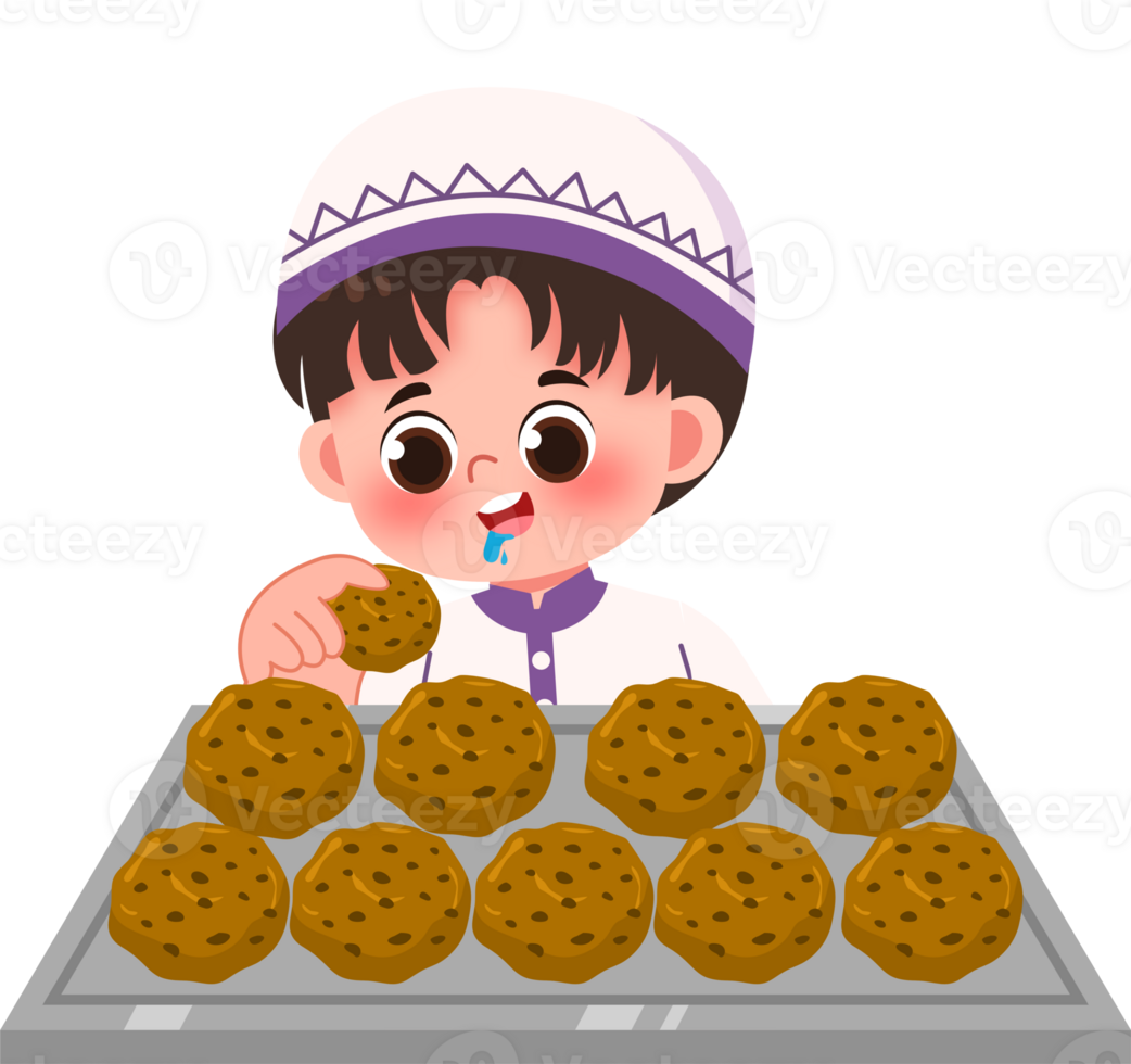 Cute Boy Enjoying Cookies on a Tray png