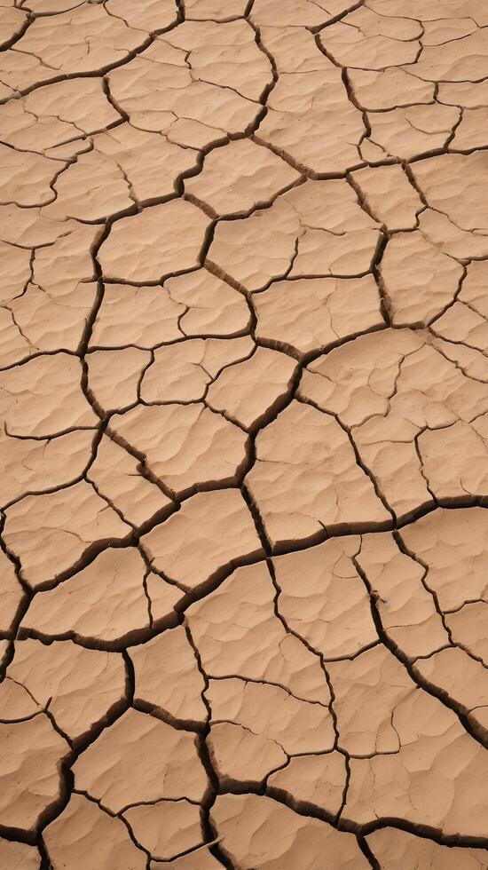 A high-resolution capture of dry, cracked soil, forming unique, detailed patterns across the surface. photo