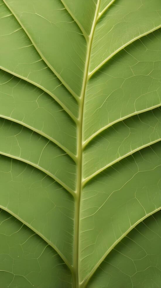 A close-up view of a fresh leaf, focusing on the fine, intricate veins running through it. photo
