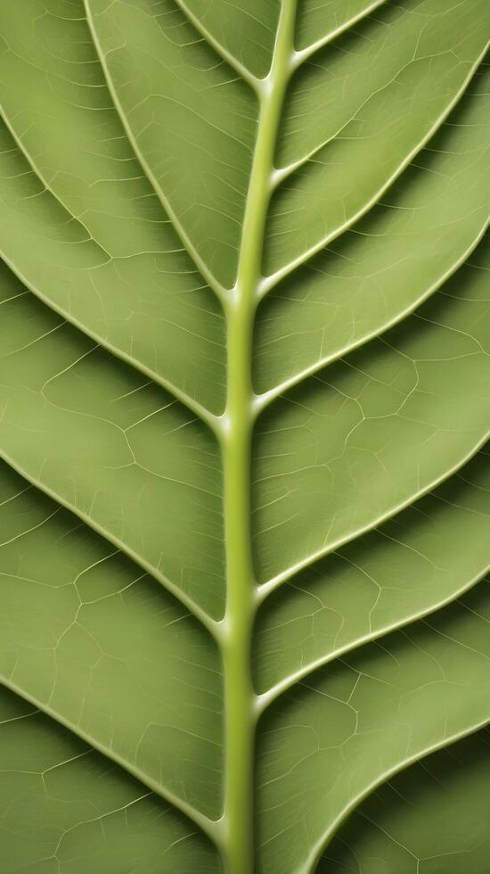 A macro shot of a green leaf, showcasing the detailed vein patterns in sharp focus. photo