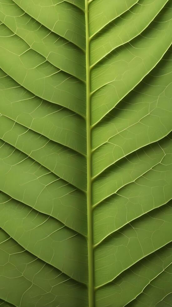 A detailed shot of a green leaf, revealing the fine, webbed veins that run through it. photo