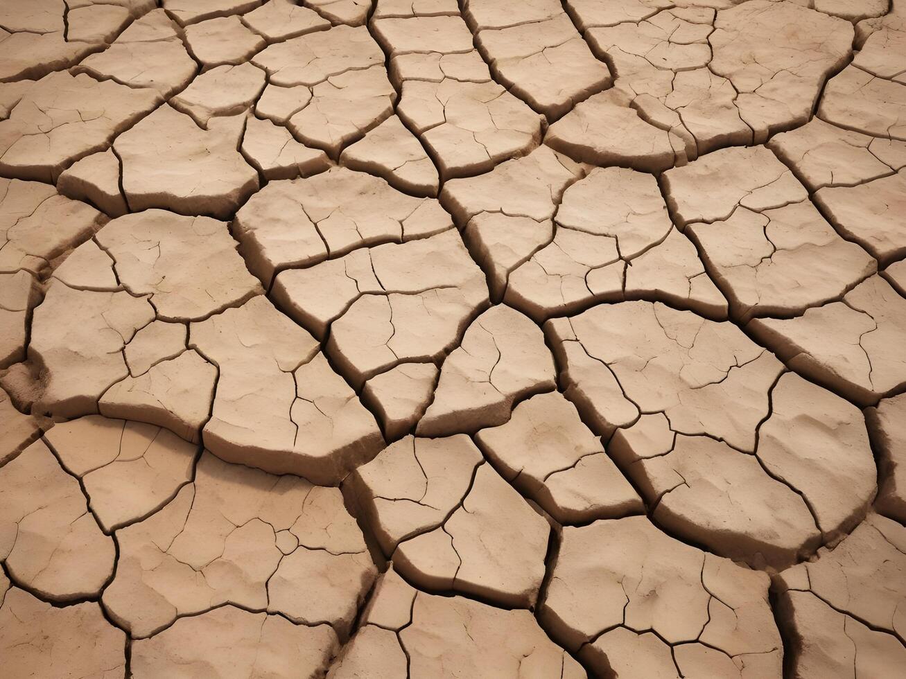 A high-detail capture of parched, cracked soil, creating an intricate natural pattern. photo