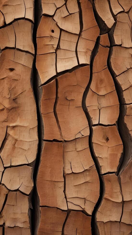 A sharp macro photograph of tree bark, emphasizing its rough, organic structure and natural color variations. photo