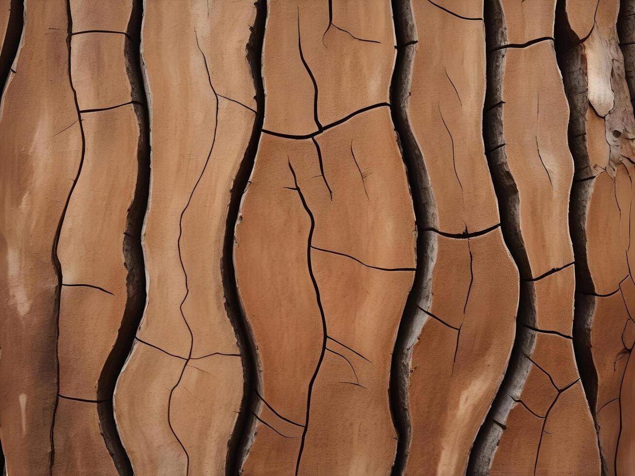 A crisp close-up of tree barks aged surface, focusing on its rough texture, deep fissures, and natural grain. photo