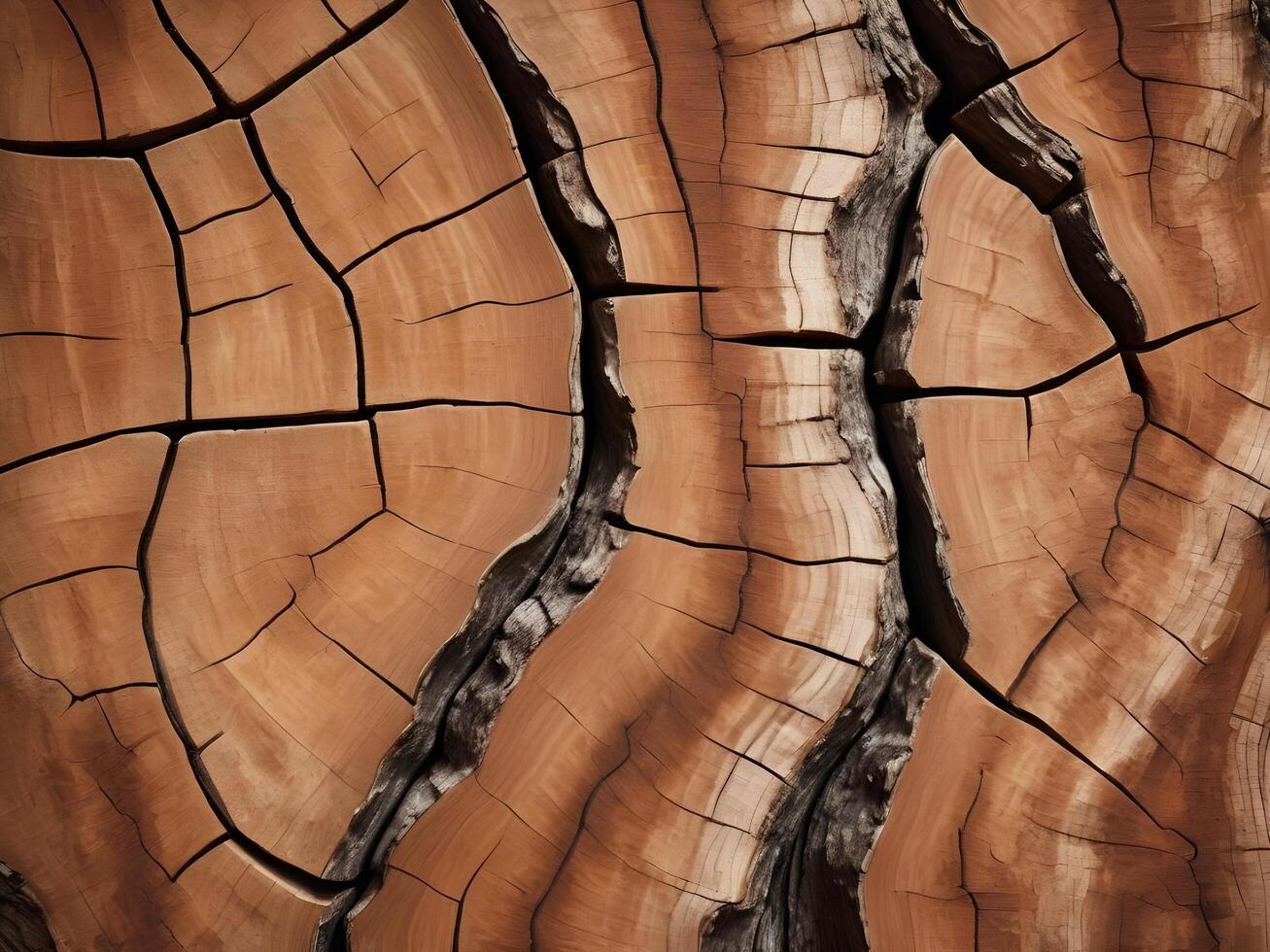 A nature-inspired macro shot of tree bark, displaying its deeply ridged structure and organic, earthy colors. photo
