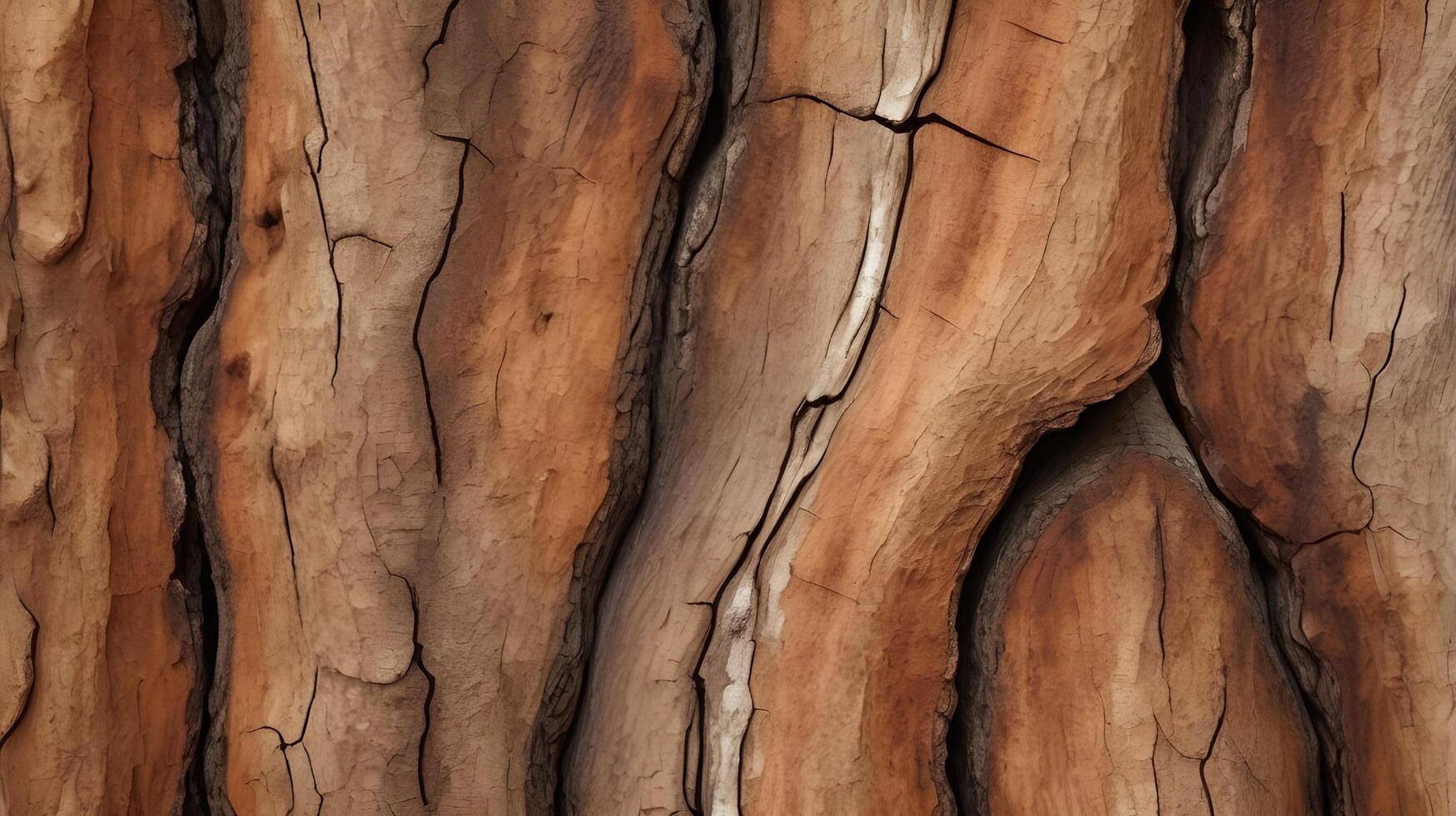 A close-up view of aged tree bark, featuring deep indentations and rich brown coloration for a raw, natural feel. photo