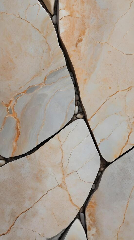 A polished river rock, revealing its subtle flaws and natural mineral veins running through the surface. photo