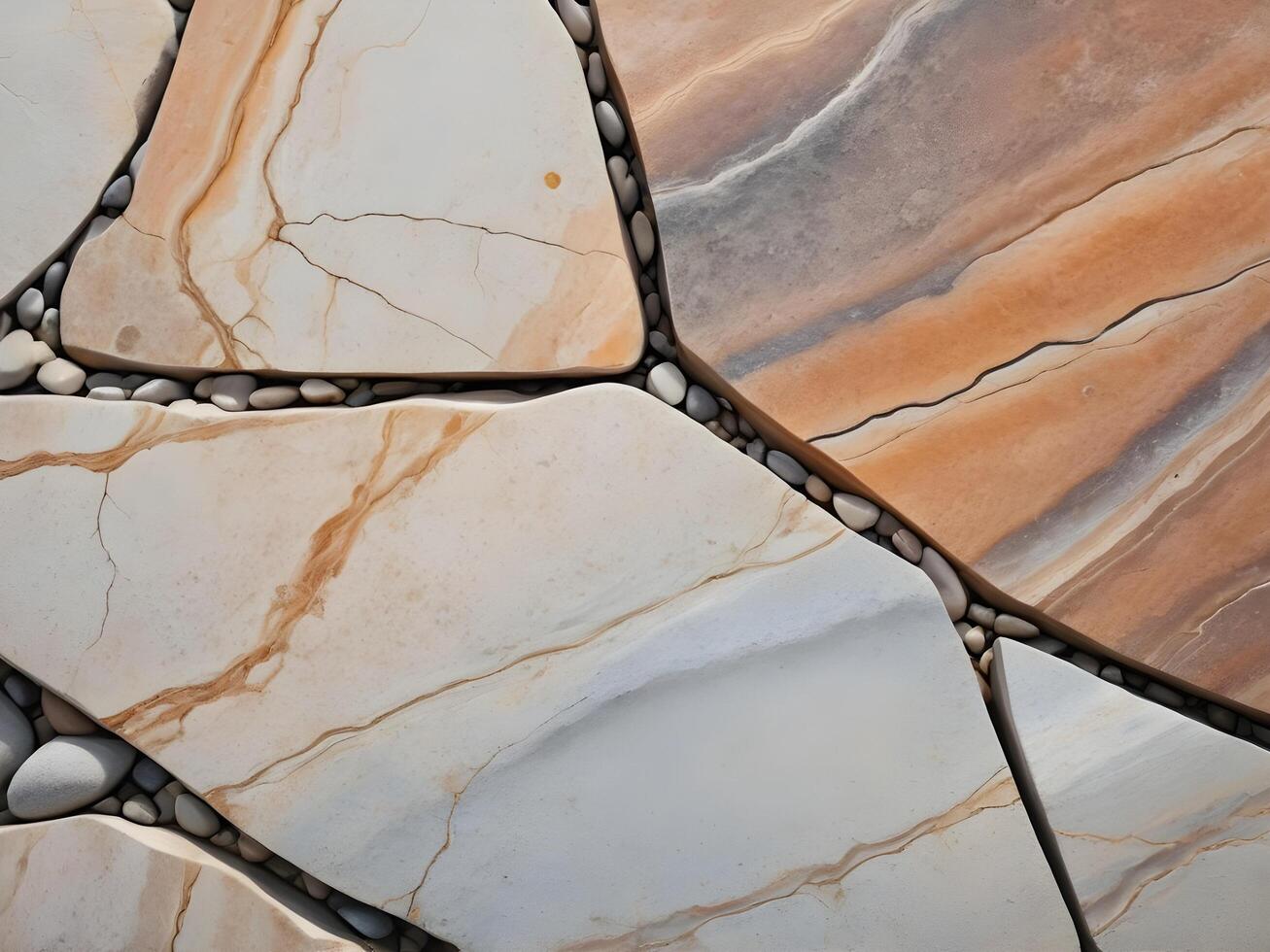 A close-up of a smooth river stone, with subtle imperfections that highlight its natural mineral veins. photo