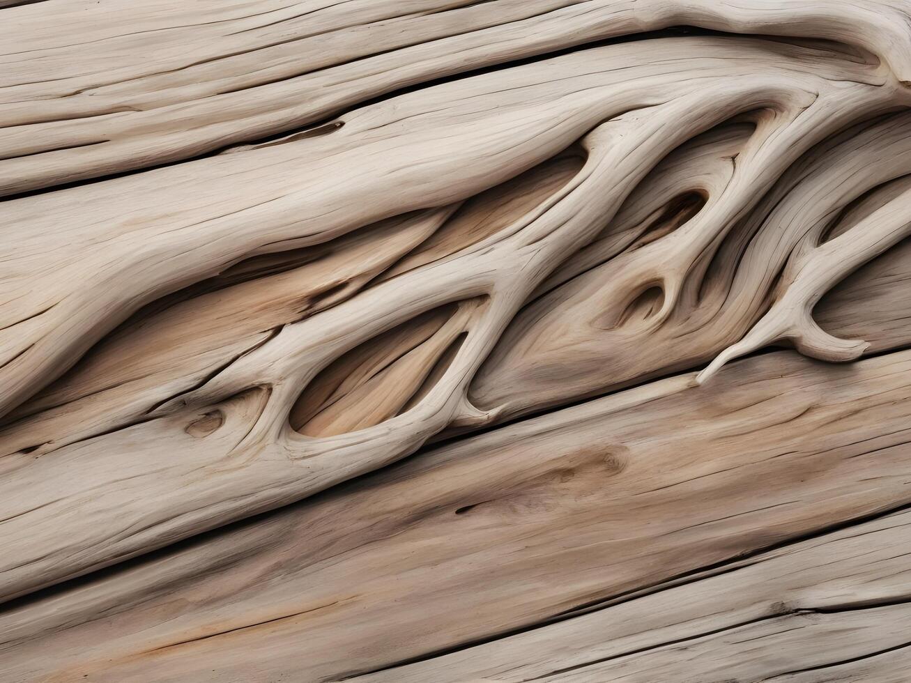 A macro photograph of driftwood, faded by the sun, with highlighted grain lines and unique knots. photo