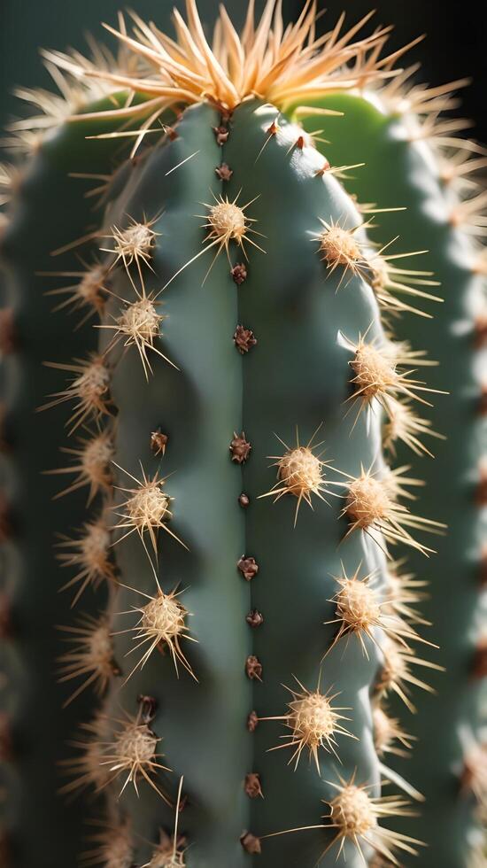 A high-detail photograph of a cactus, showcasing the sharp, spiked spines and the soft, patterned flesh beneath. photo