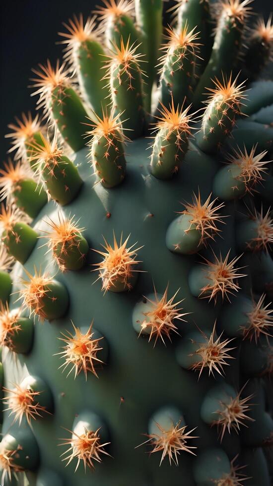 A sharp close-up of a cactus, highlighting its thorny spines and the unique texture of its fleshy surface. photo