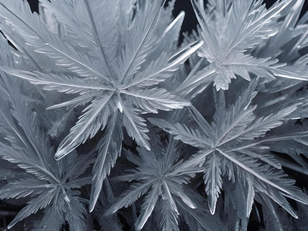 A macro view of frost patterns, highlighting the artistic formations of tiny, detailed ice crystals. photo