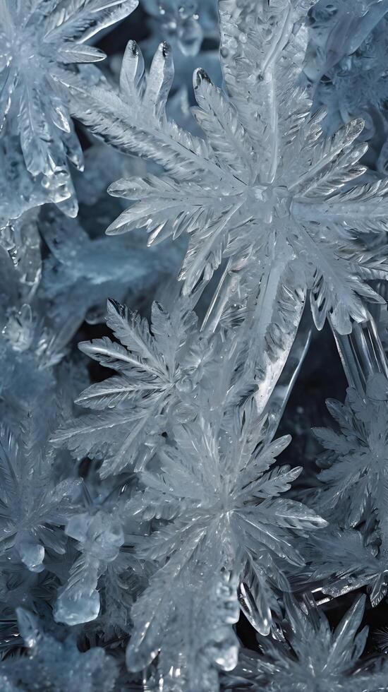 A high-resolution shot of frost patterns, focusing on the fine details of the ice crystals. photo