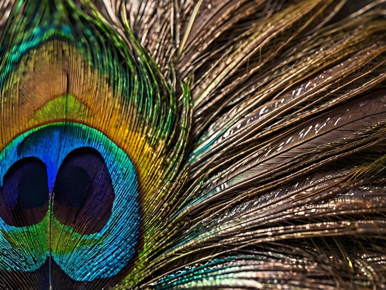 A close-up shot revealing the beautiful patterns and striking colors of a peacock feather. photo