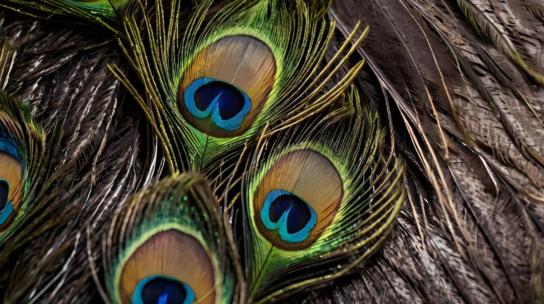 A close-up of a peacock feather with striking colors and intricate details. photo