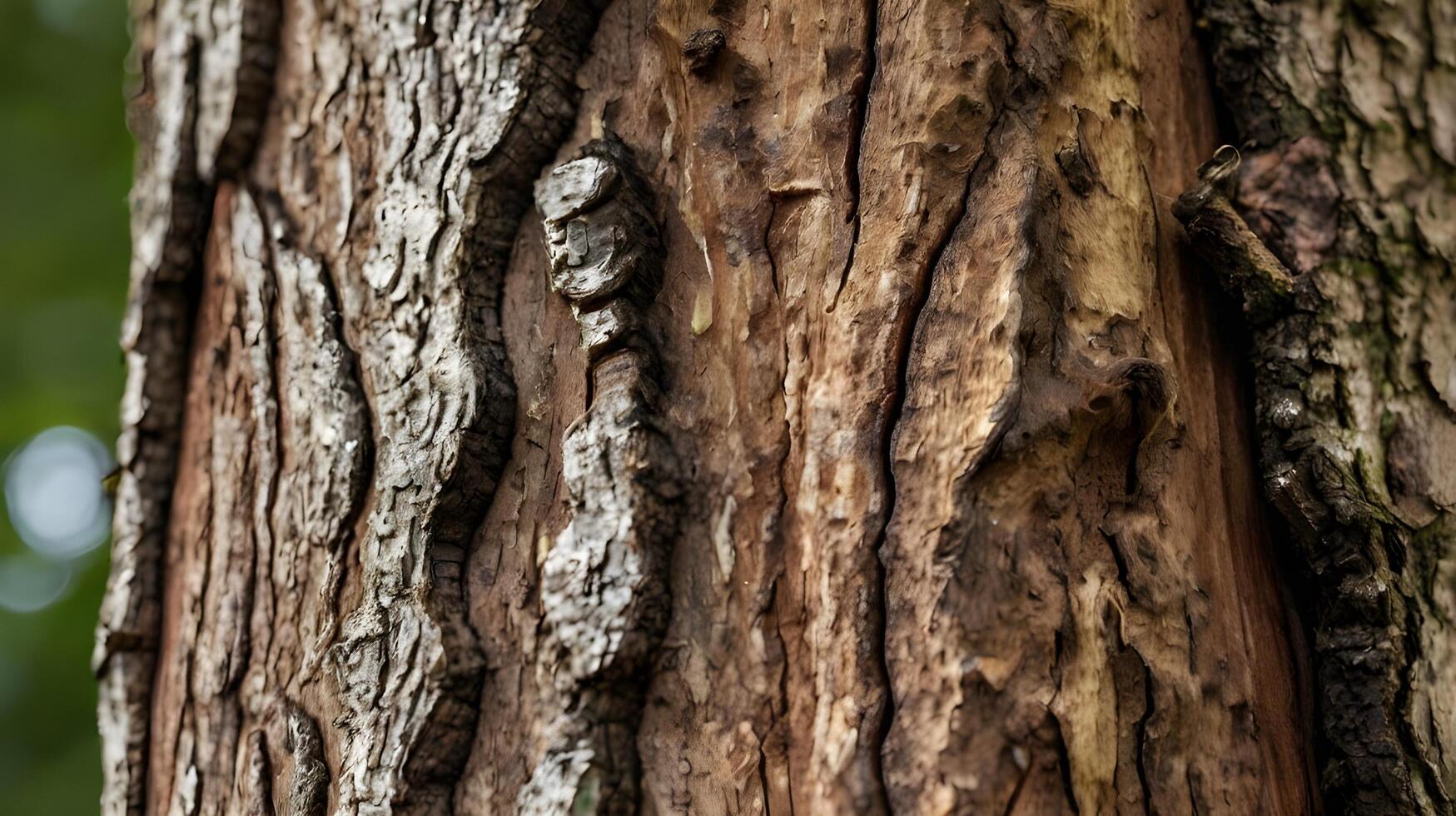A macro photograph highlighting the intricate details of tree bark lifting away to reveal the layers beneath. photo