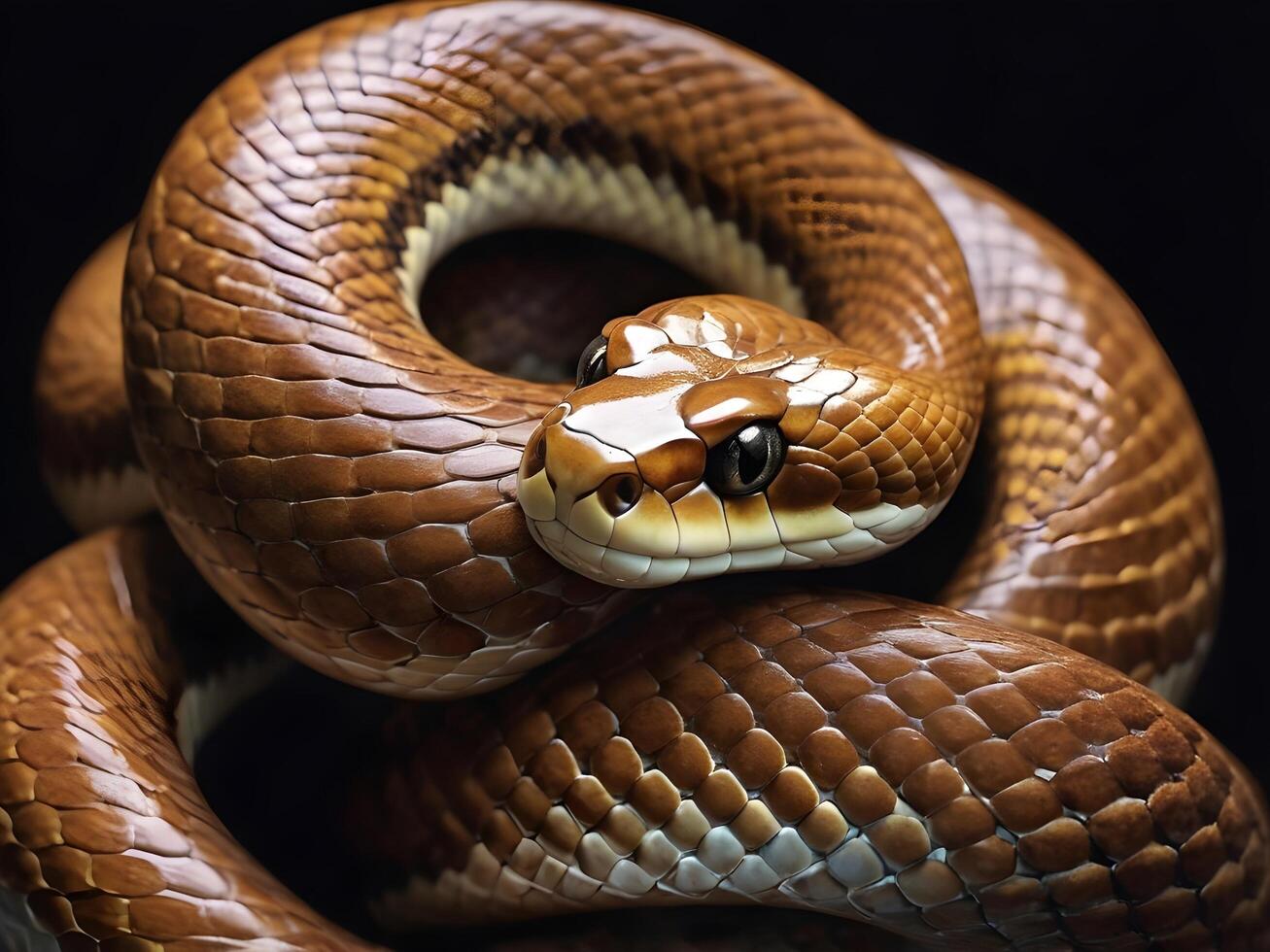 A macro view of a snakes scales, showcasing the shiny highlights of their overlapping pattern. photo