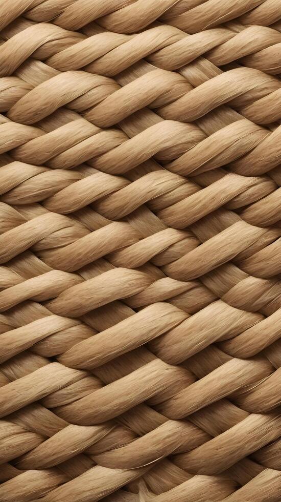 A zoomed-in photograph of tightly woven straw fibers arranged in an organized geometric design. photo