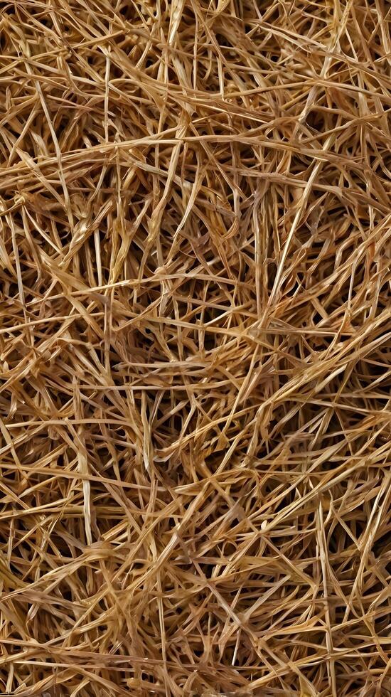 A finely detailed shot of natural straw fibers forming an elegant and structured geometric design. photo