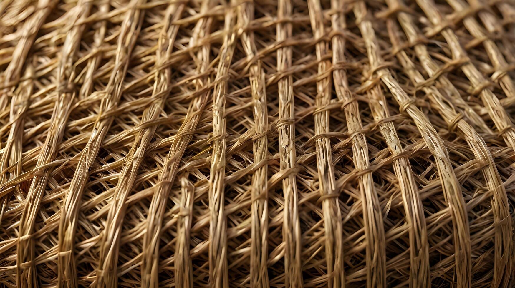 A high-detail shot of natural straw fibers interlaced to create a precise geometric design. photo