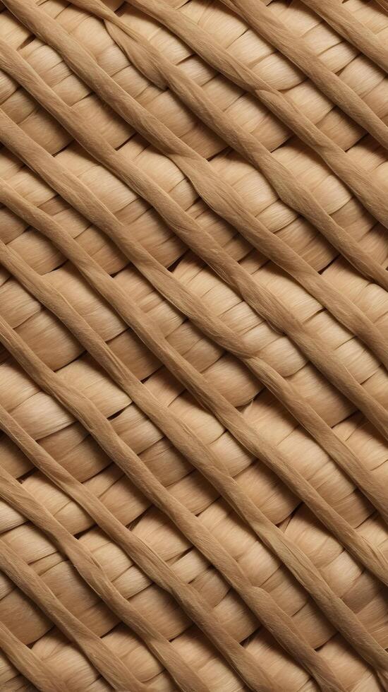 A detailed close-up of tightly woven natural straw fibers forming a geometric pattern. photo