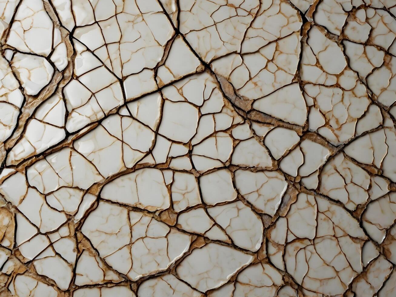 A close-up view of cracked porcelain glaze, emphasizing its delicate, web-like fissures. photo