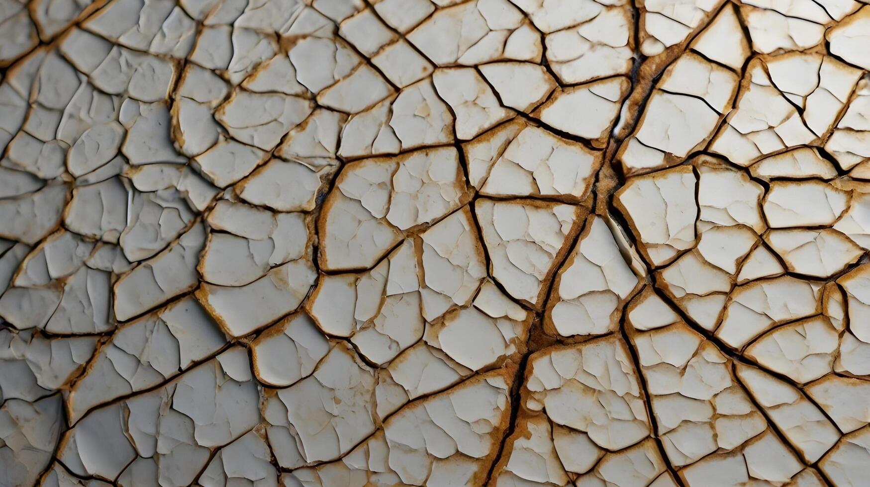 A sharp macro image of weathered ceramic glaze, showcasing its intricate crackled texture. photo