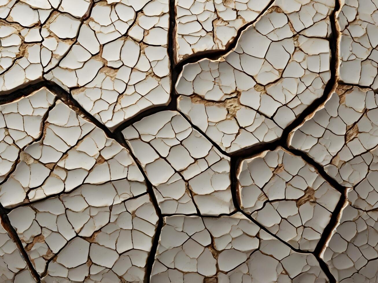 A close-up of cracked ceramic glaze, highlighting its intricate web-like patterns. photo