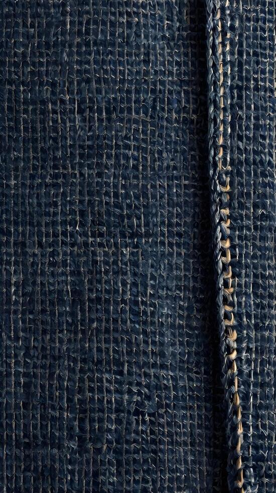 A high-resolution capture of classic blue denim, showing its strong, visible weave. photo