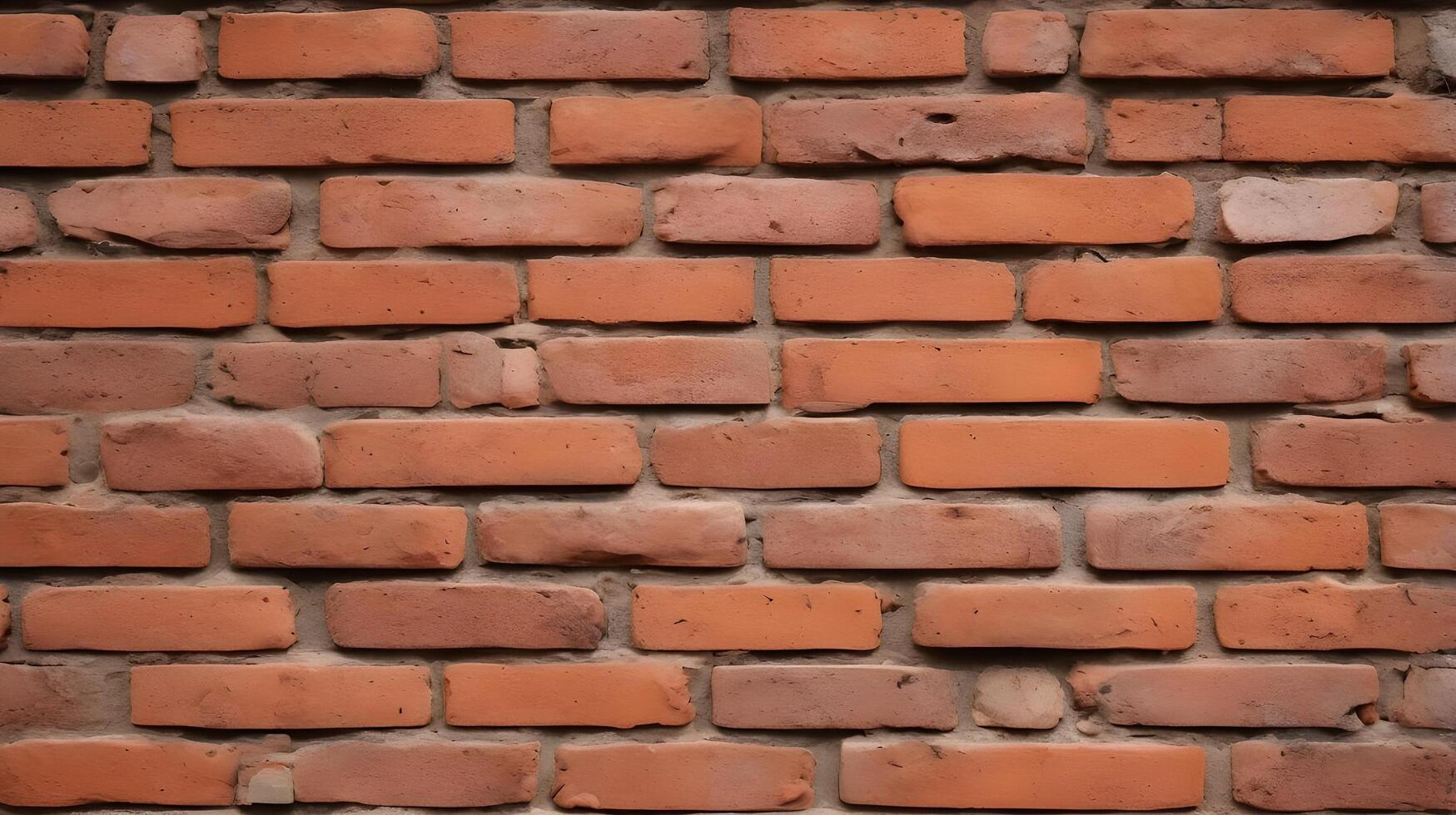 A macro capture of a timeworn red brick wall, highlighting its textured and uneven mortar. photo