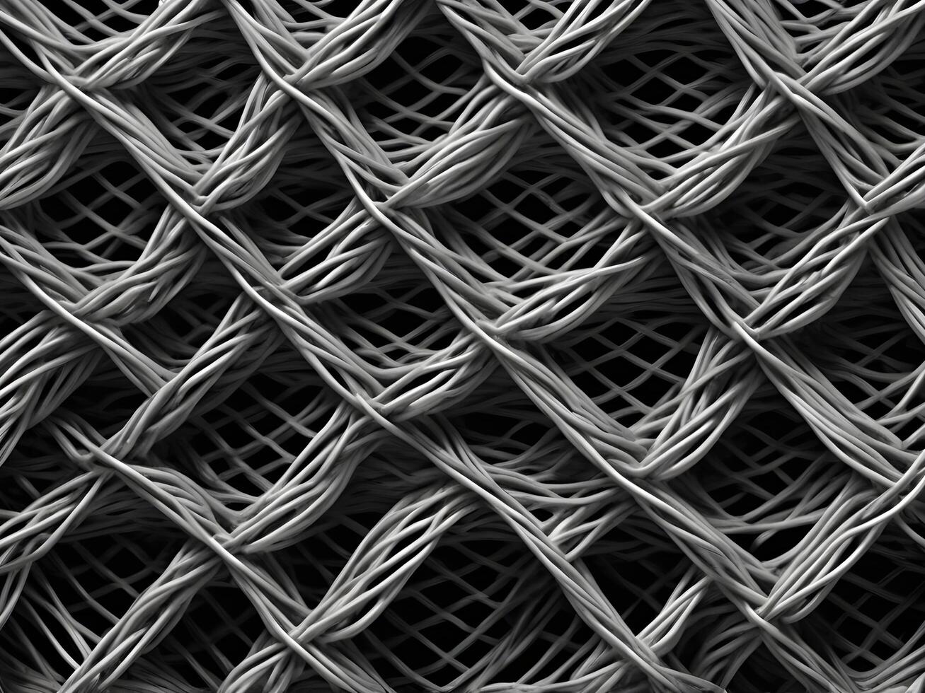 A close-up of intricately woven metal mesh, featuring symmetrical, repeating patterns. photo