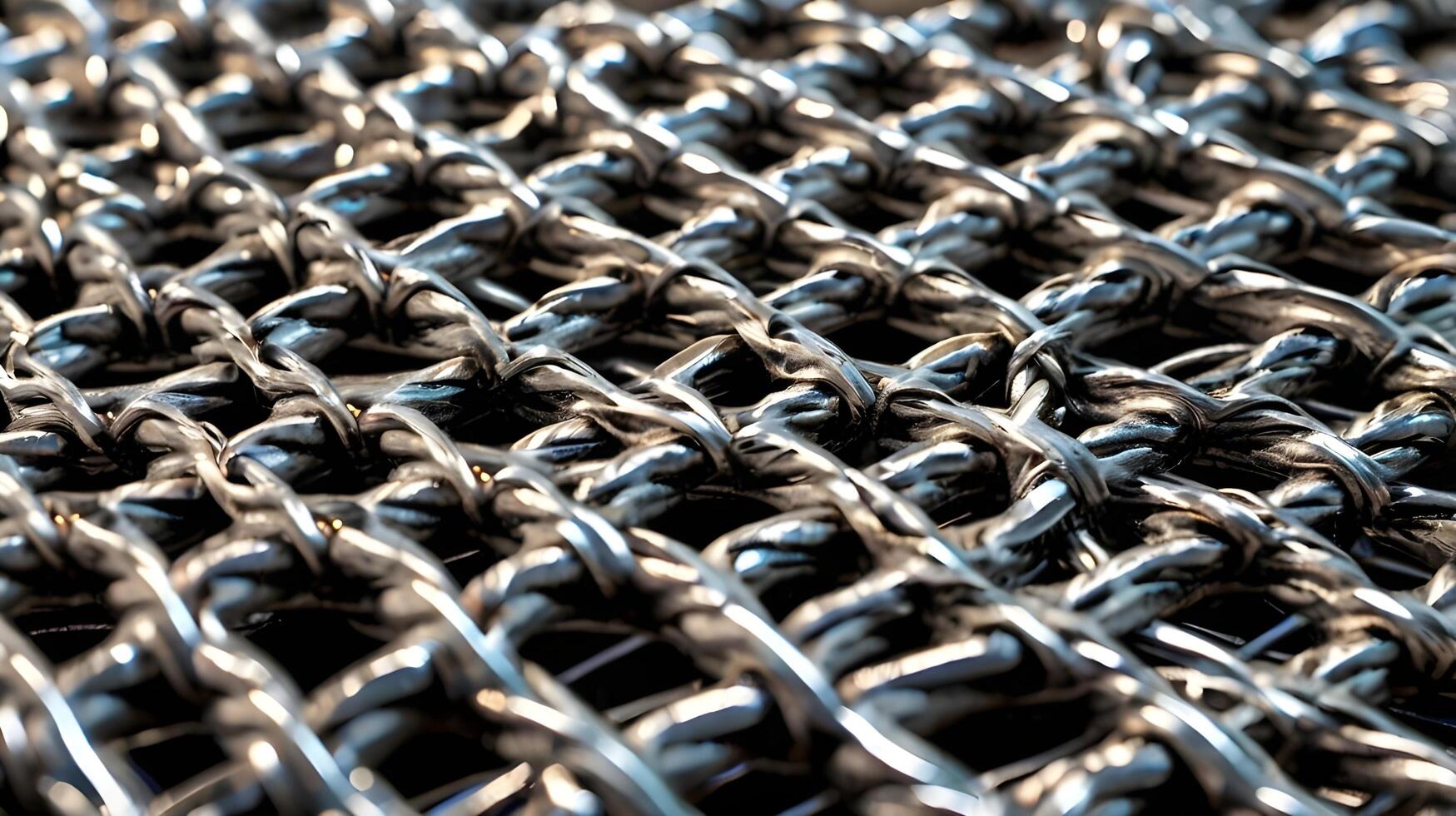 A sharp and focused close-up of geometric patterns created by woven metal wire mesh. photo