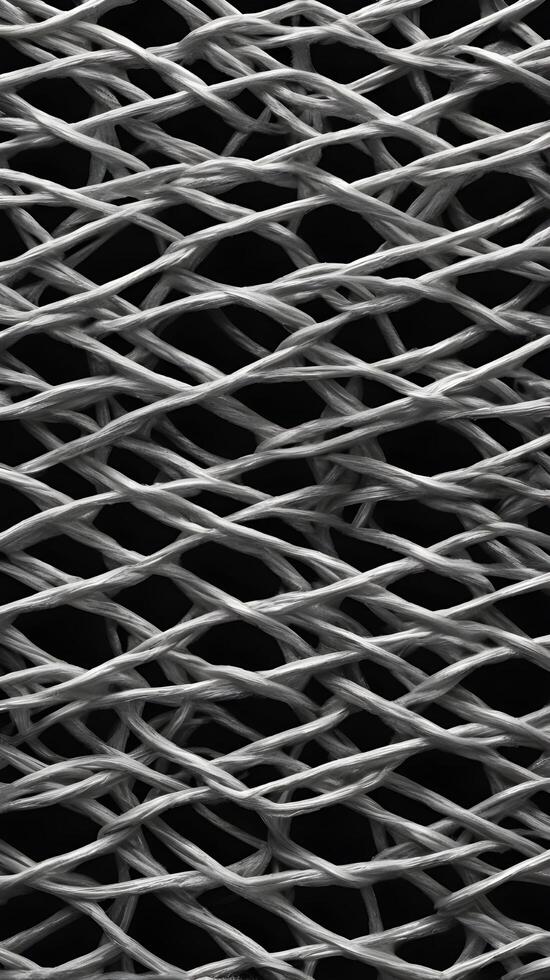 A detailed view of tightly interwoven metal wires, forming a series of repeating shapes. photo