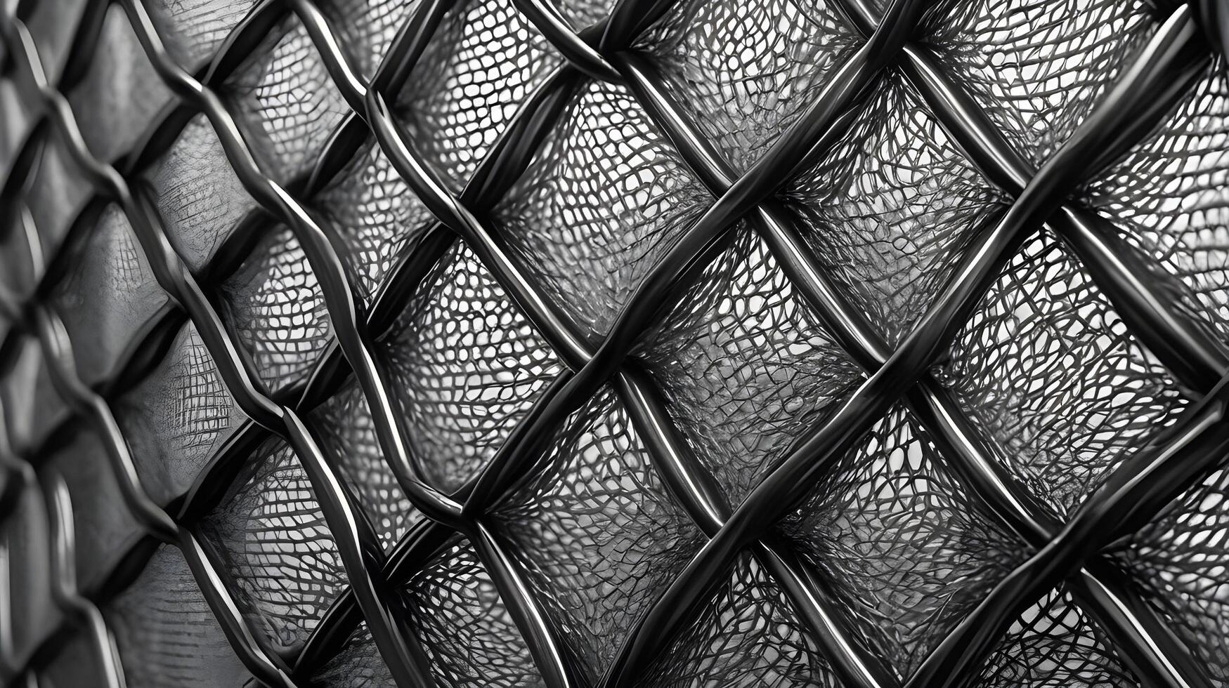 A detailed close-up of interlacing metal wire mesh, creating a repeating geometric design. photo