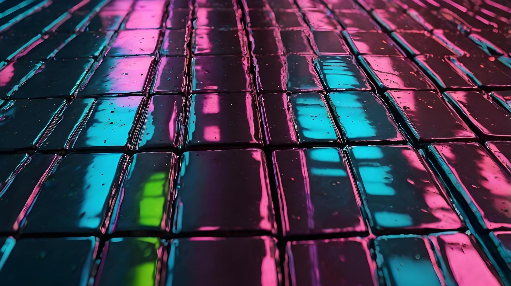 A close-up of neon light reflections illuminating the smooth, brushed metal texture. photo