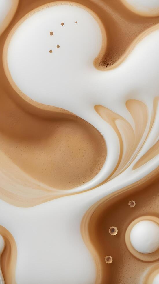 A macro view of espresso foam, capturing its delicate bubbles and smooth crema surface. photo