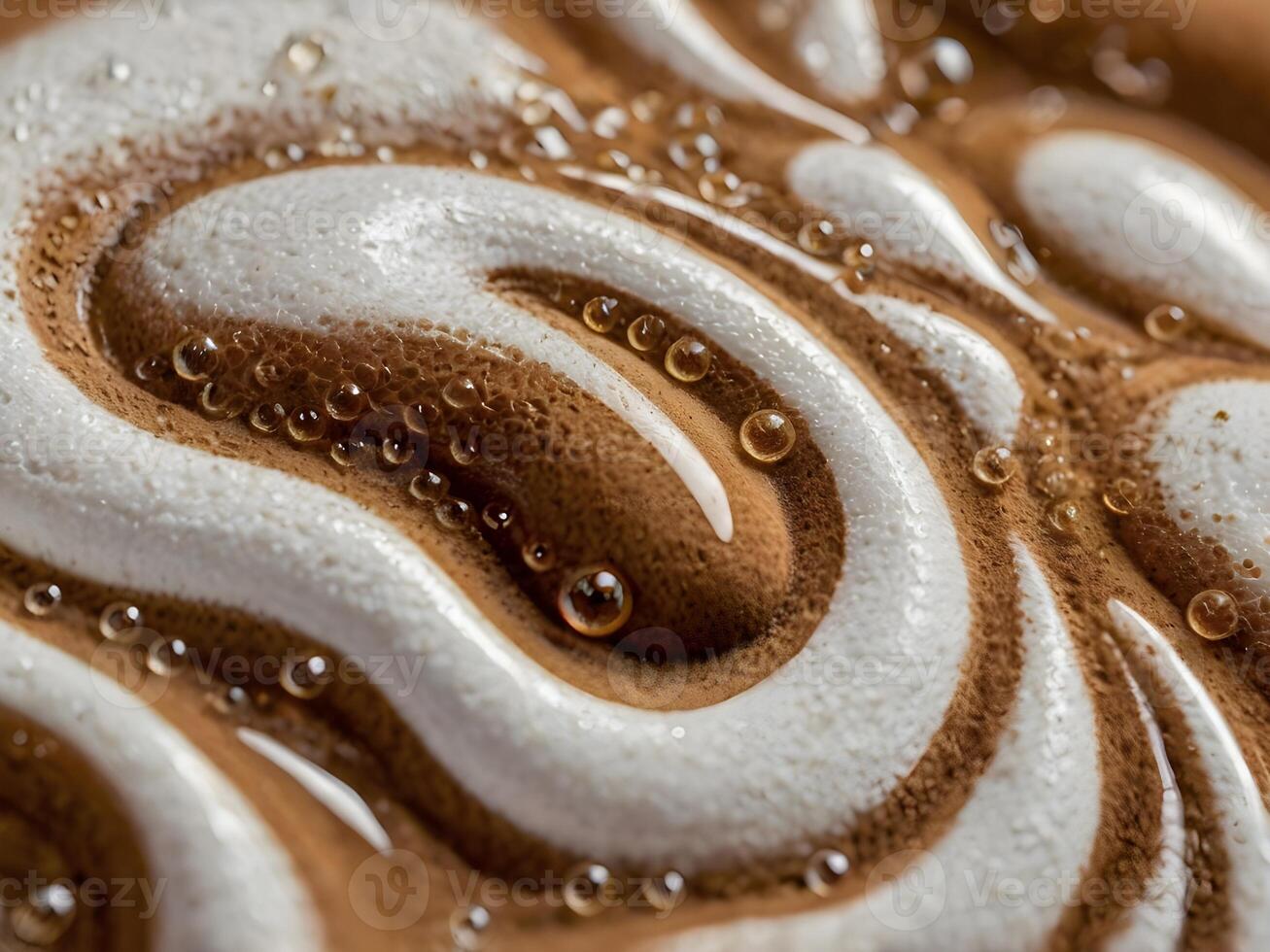 A close-up shot of espresso foam, highlighting its creamy texture and fine, delicate bubbles. photo