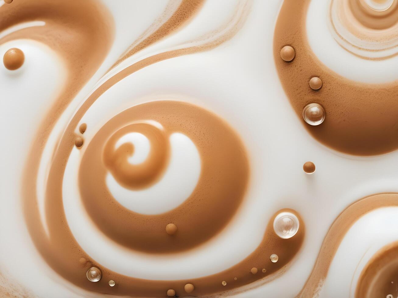 A macro image of espresso foam with smooth crema and fine, delicate bubbles. photo