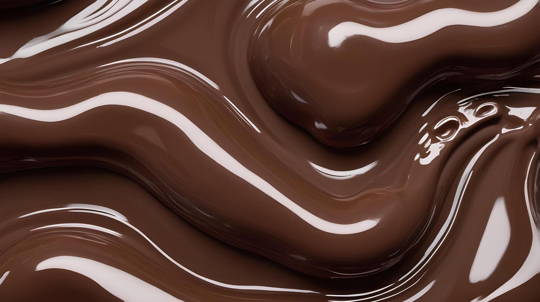 A detailed view of glossy melted chocolate, with soft, swirling patterns creating a rich texture. photo