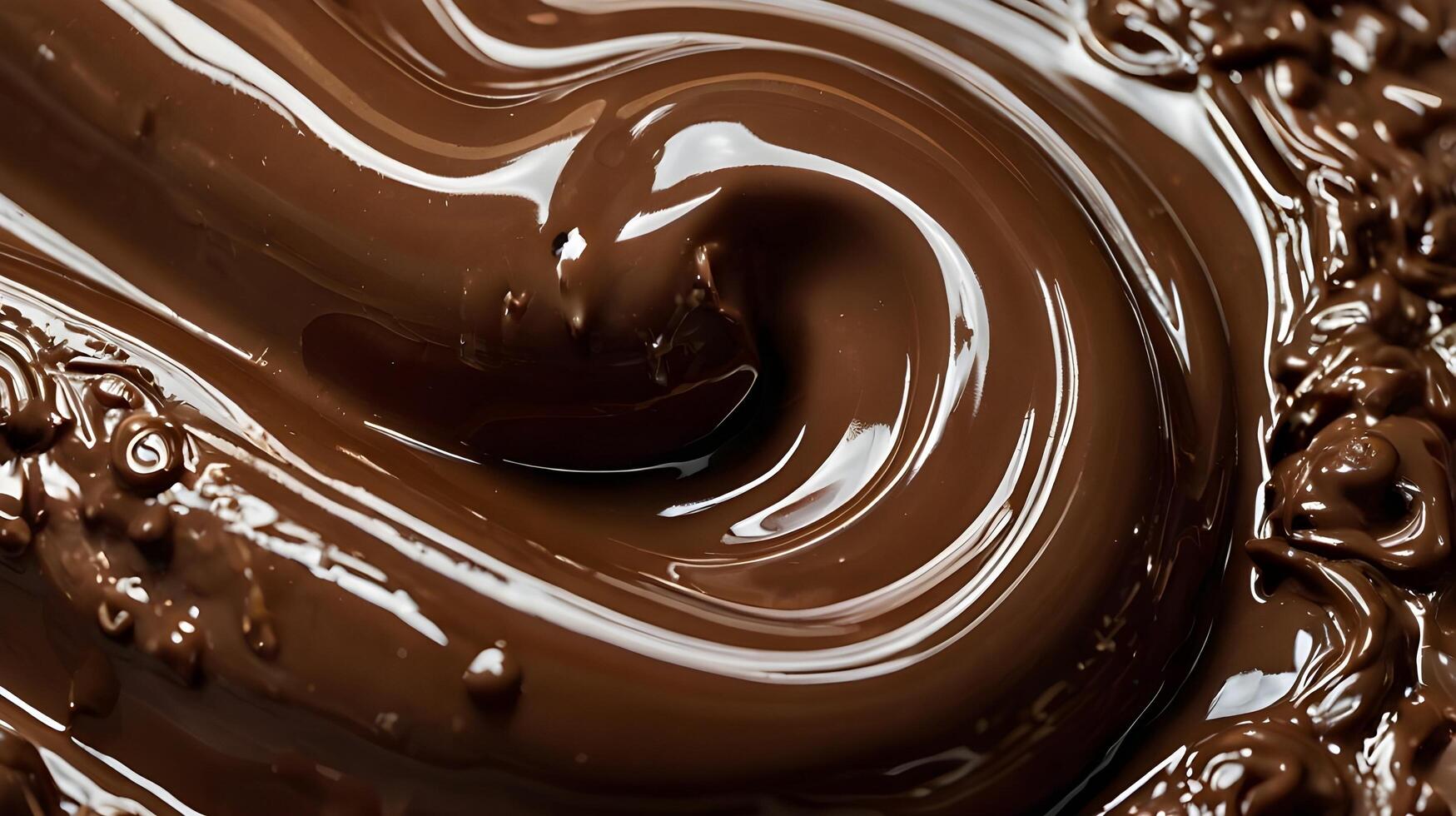 A close-up of smooth, glossy melted chocolate, with soft, circular swirls blending together. photo